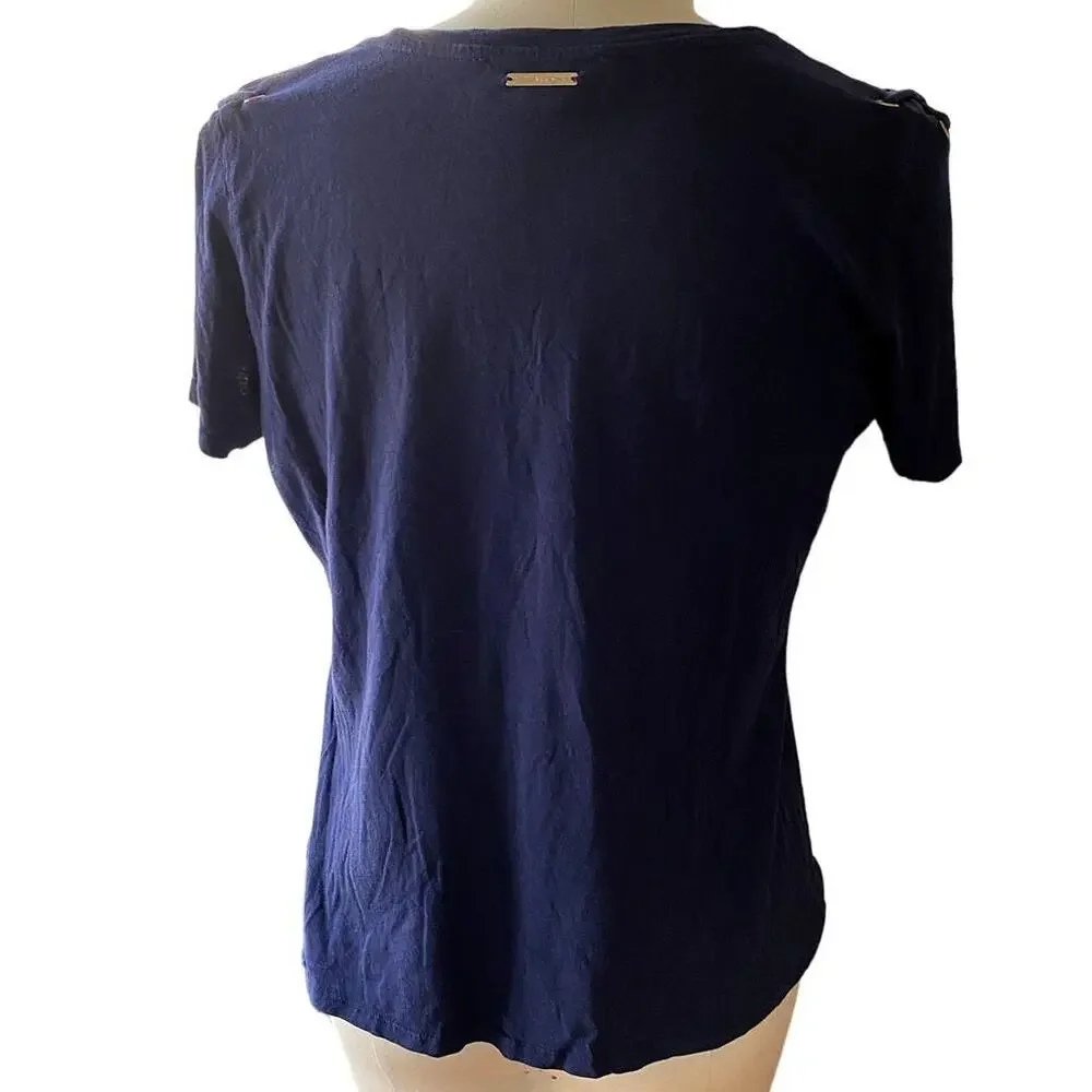 MICHAEL KORS Blue Short Sleeve Tied Shoulders Top ~ Women's Size LARGE
